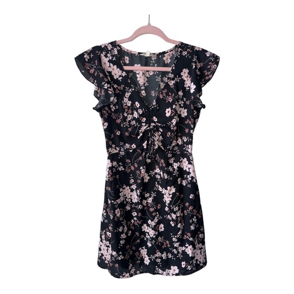 Floral Black Dress with Pink Accents Small - Picture 1 of 5